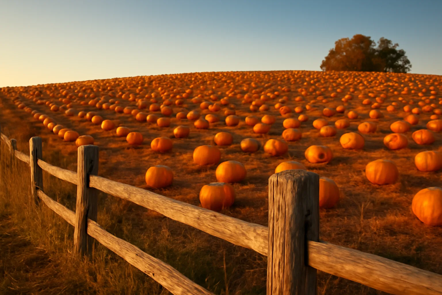 Orange pumpkins covering a red clay Alabama farm field in autumn afternoon light